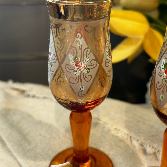 Bohemian cordial art glass,hand painted,set of 2 - Picture 3 of 8